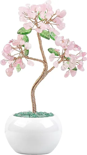 Miniatura 9 de Amogeeli Árbol de dinero de cristal curativo con maceta de cerámica, árbol de la suerte bonsái de piedra para decoración del hogar Fengshui