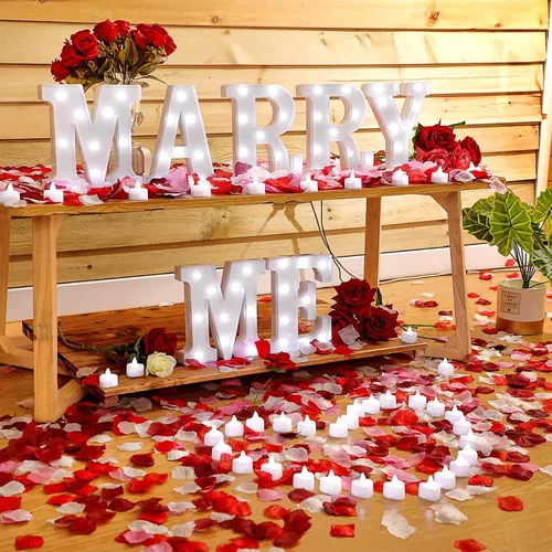 Miniatura 3 de Fumete 4080 Pcs Decoración de Propuesta de Cásate Conmigo con Letras Iluminadas Cásate Conmigo con 72 Velas Románticas en Forma de Corazón 4000