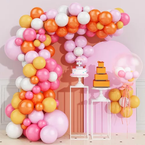 Kit de arco de guirnalda de globos rosados, kit de arco de globos de color rosa, amarillo y naranja, globos de látex para fiesta de cumpleaños, baby