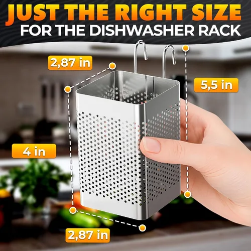 Miniatura 2 de Cesta para palillos para lavavajillas, 2.87 x 2.87 x 4 pulgadas, soporte para utensilios de acero inoxidable, resistente al óxido para cesta