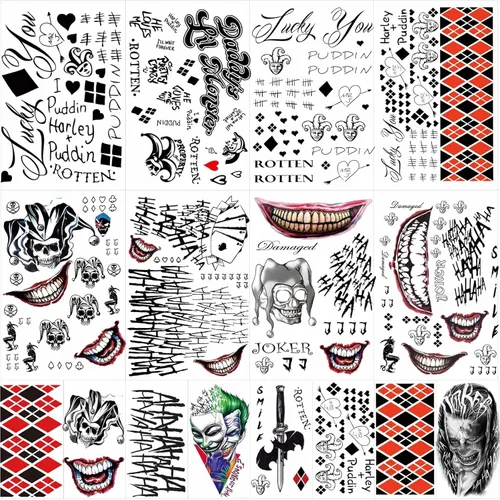23 hojas de tatuajes de bromista de Halloween para hombres, mujeres y adultos, tatuajes temporales falsos de cara de Halloween, serpiente de