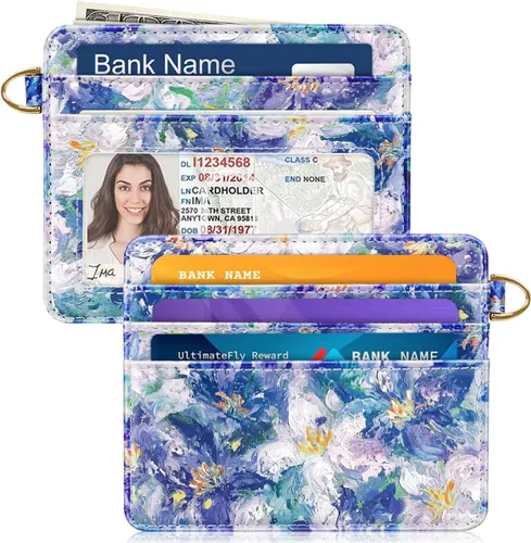 Miniatura 18 de Bolsillo frontal minimalista delgado con bloqueo RFID para tarjetas de crédito, cartera pequeña, bonita funda para tarjetas para mujeres, beige