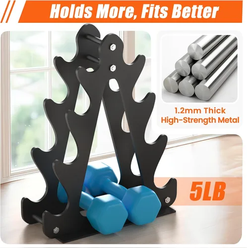 Miniatura 5 de 4-Tier Dumbbell Rack for 1-15 lb Weights, Holds 5 Pairs Space-Saving Sturdy A-Frame Stand for Home Gym, Weight Rack for Women's Dumbbell Set Negro