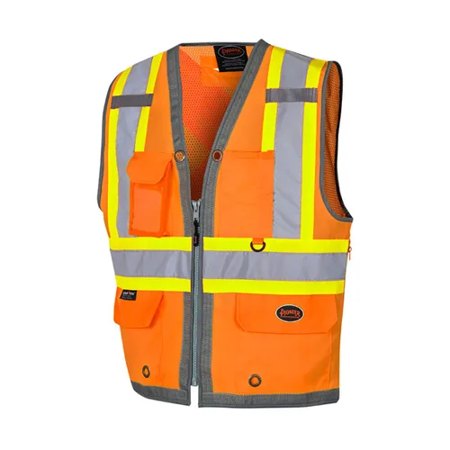 Miniatura 9 de Pioneer Chaleco de seguridad para hombres – Neón reflectante de alta visibilidad, panel trasero de malla fresca, 12 bolsillos, cremallera para Verde