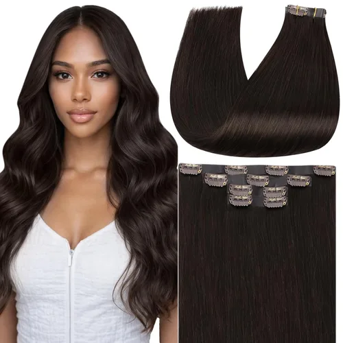 Miniatura 30 de Full Shine Invisi Edge - Extensiones de cabello con clip sin costuras, color negro azabache, cabello Remy inyectado de trama invisible para cabello