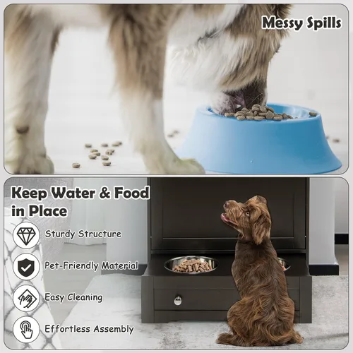 Miniatura 5 de Estación de alimentación para perros con cuencos dobles, comedero extraíble grande para perros y almacenamiento de alimentos (marrón)