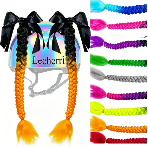 Miniatura 8 de Extensión de cola de caballo para niñas con ventosa para casco, 2 piezas, accesorios para casco con lazo, coletas para casco de motocicleta