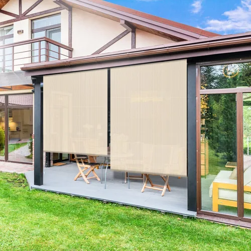 ECOOPTS Persiana Enrollable para Exteriores, Persiana Enrollable para Patio, Porche, Patio Trasero, Cenador, Terraza, Balcón (1.2m A x 1.8m L, Beige)