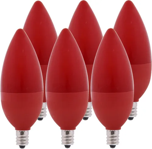Bioluz LED Bombillas de candelabro rojo de 4 W, 25 W, base C37 E12, ángulo de haz de 120°, listado por UL, decoraciones navideñas, paquete de 6