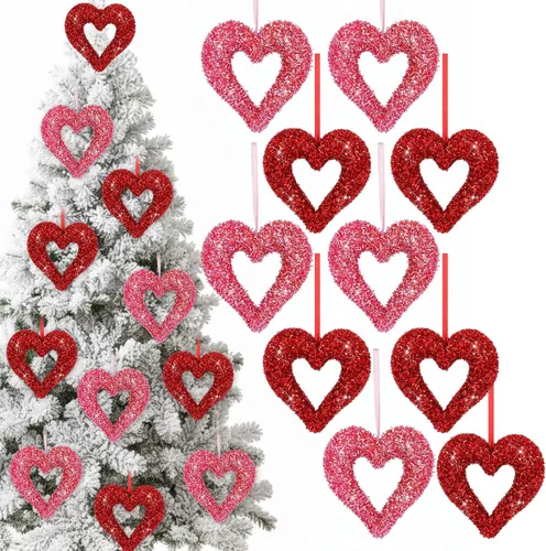Soulchen 10 adornos para árbol de San Valentín de 4.9 pulgadas, tamaño grande, de espuma de corazón con purpurina en 3D, decoración romántica para