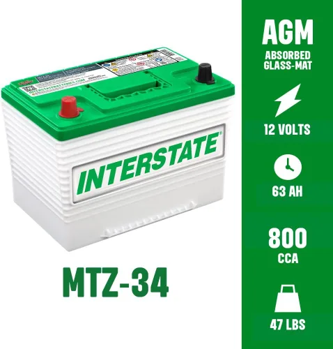 Miniatura 5 de Interstate Batteries Batería automotriz de 12 V 63 Ah (MTZ-34 Group 34, 24) AGM de plomo puro, ciclo profundo, batería de repuesto de automóvil