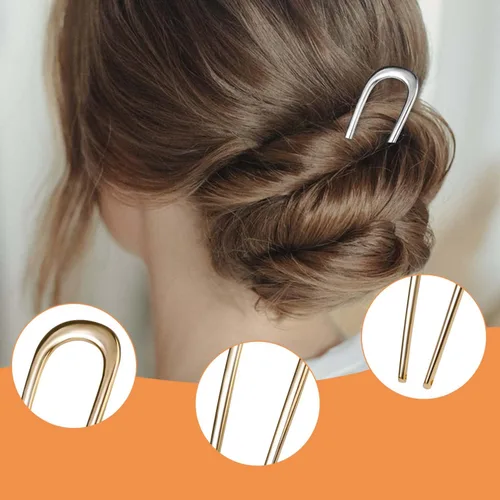 Miniatura 4 de Paquete de 4 horquillas francesas en forma de U para mujer: horquillas de metal para cabello grueso y giro francés, horquilla para el cabello