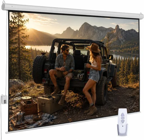 Miniatura 10 de Pantalla de proyector motorizada de 110", pantalla de proyector eléctrica 16:9 con control remoto, pantalla de película HD