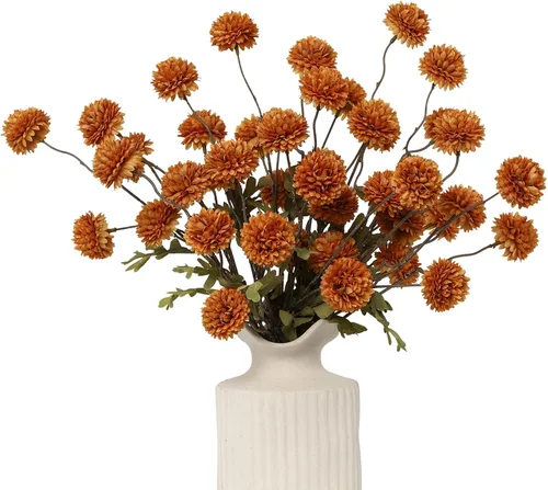Miniatura 20 de DuHouse 6 piezas de flores artificiales de seda falsa pompón, mini rosa falsa pequeña con tallos para ramos de bodas, centros de mesa, jarrones, Café