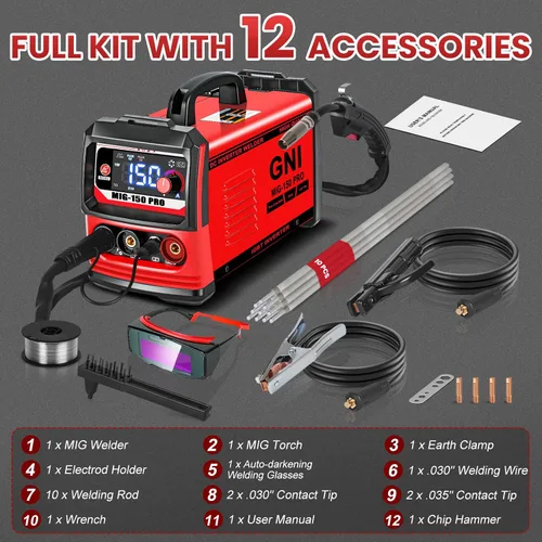 Miniatura 8 de GNI Soldador multiproceso, máquina de soldadura MIG/TIG/Stick, inversor IGBT, máquina mini soldadora portátil de 110 V, soldador MIG