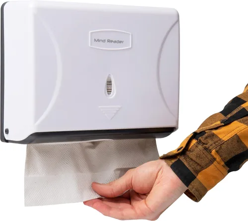 Dispensador de toallas de papel Mind Reader, soporte de toallas de tres pliegues, para el baño, montaje en pared, 10.25"L x 3.75"W x 8"H, blanco