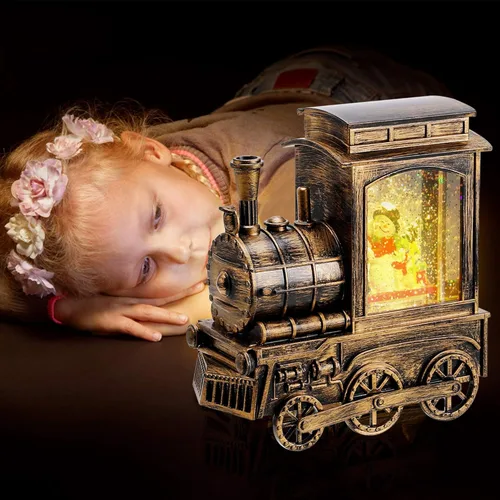 Miniatura 6 de IPOW Tren de linterna de globo de nieve de Navidad con purpurina de remolino de agua, musical e iluminado, temporizador de 6 horas, alimentado por