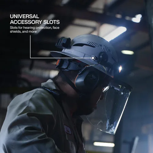 Miniatura 8 de Klein Tools Type 2 Hard Hat, Vented Full Brim, Class C, 6-Point Suspension with Accessory Mounts, Washable Padding, and Rechargeable Headlamp