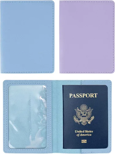 Miniatura 8 de Paquete de 2 portatarjetas de pasaporte y vacunación, de piel sintética, para pasaporte, funda protectora para vacunas, cartera de pasaporte