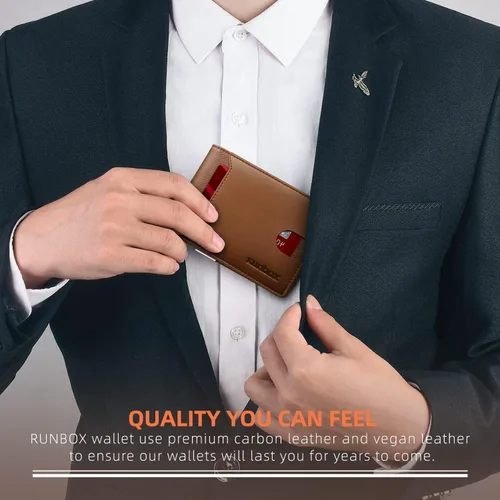 Miniatura 160 de RUNBOX - Carteras delgadas para hombre, cartera de piel con pinza para el dinero, cartera de bolsillo frontal con bloqueo RFID, tarjetero