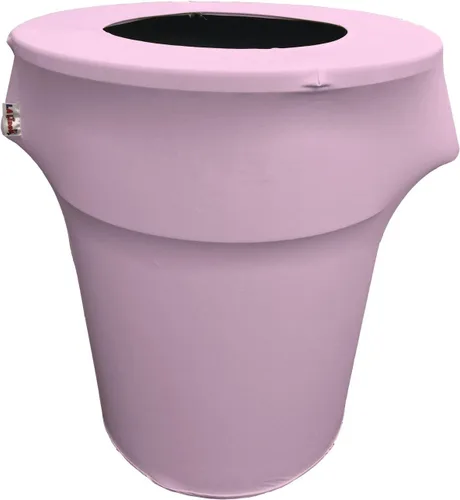 Miniatura 27 de LA Linen Cubierta para cubo de basura ajustable de elastano elástico de 32 galones, cubierta redonda para contenedor de residuos, decoración de Gris