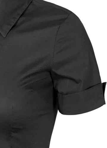 Miniatura 5 de Design by Olivia Blusa de manga corta elástica con botones para mujer, blusa de trabajo formal para oficina
