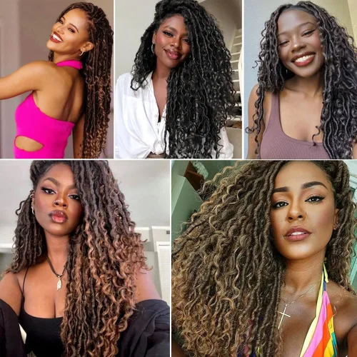 Miniatura 5 de Pelo corto bohemio de ganchillo Goddess Locs de 14 pulgadas, 5 paquetes de rastas de pelo sintético rizado para mujeres negras, suave