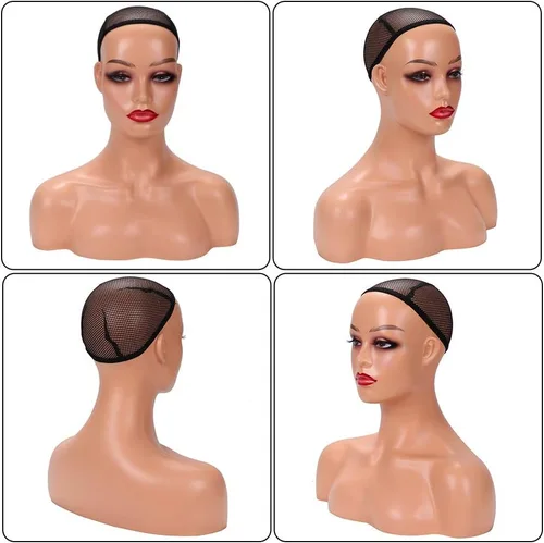 Miniatura 3 de Cabeza de maniquí femenina realista con hombro para exhibición, cabeza de maniquí con hombro para peluca/joyería/maquillaje/sombrero/gafas de sol