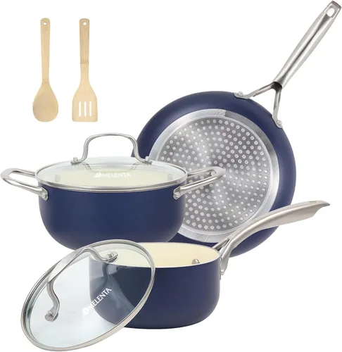 Miniatura 9 de M MELENTA Juego de ollas y sartenes antiadherentes, juego de utensilios de cocina de cerámica de 7 piezas, juegos de utensilios de cocina de Cobre