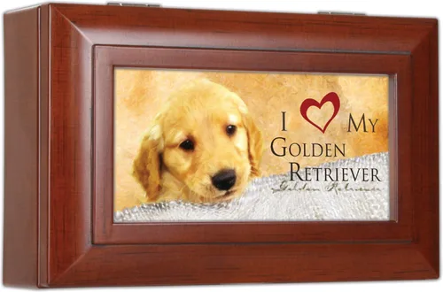 Love My dorado Retriever Cottage Garden Rich Acabado Rayado Petite joyas caja de música Reproduce SongMaravilloso Mundo