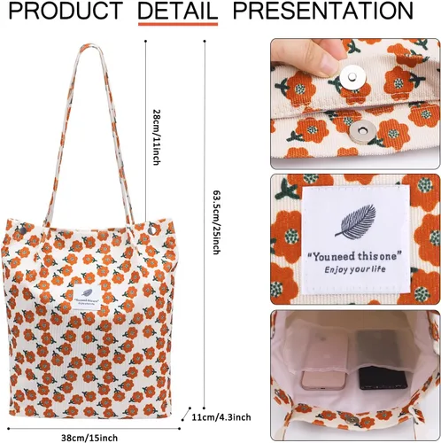 Miniatura 135 de Ayieyill - Bolsa de pana para mujer y niña, con correa de lona para colgar al hombro, bolsa con bolsillo