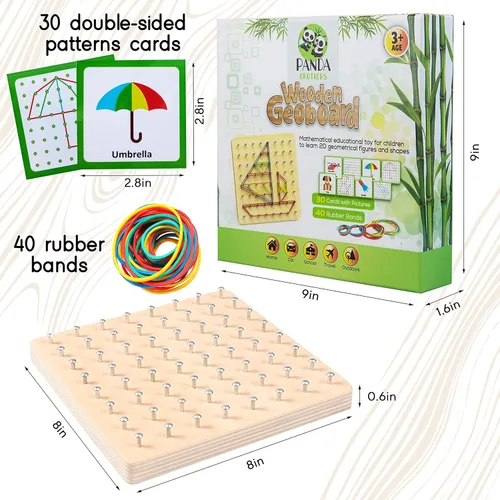 Miniatura 3 de Panda Brothers Tablero geométrico de madera - Juguetes Montessori para niños de 3, 4 y 5 años y niños pequeños, juguete educativo con 30 tarjetas