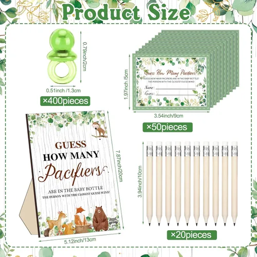 Miniatura 3 de Syhood Woodland Animal Baby Shower Games Adivina cuántos chupetes signo de juego 50 pequeños juegos de adivinanzas 20 lápices HB botella de leche