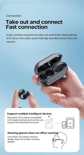 Miniatura 7 de Auriculares inalámbricos de conducción ósea con clip para la oreja, auriculares Bluetooth abiertos 2023, IPX5 impermeables con gancho después de un