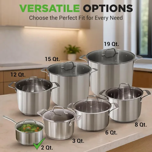 Miniatura 2 de NutriChef Olla de acero inoxidable de 2 cuartos de galón con tapa, cacerola resistente con asas ergonómicas, para todas las estufas