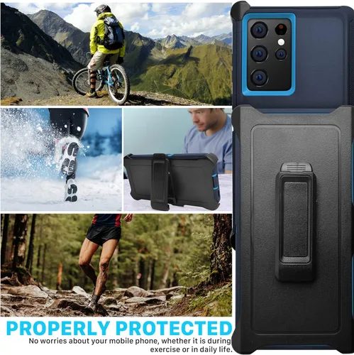 Miniatura 4 de Funda para Samsung Galaxy S22 Ultra 5G, azul almirante con clip para cinturón, grado militar, resistente al agua, a prueba de golpes, a prueba