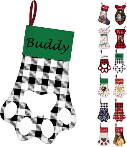 Miniatura 15 de Calcetines de Navidad personalizados con foto de nombre, medias personalizadas en forma de hueso para perros, gatos, mascotas, medias de Navidad