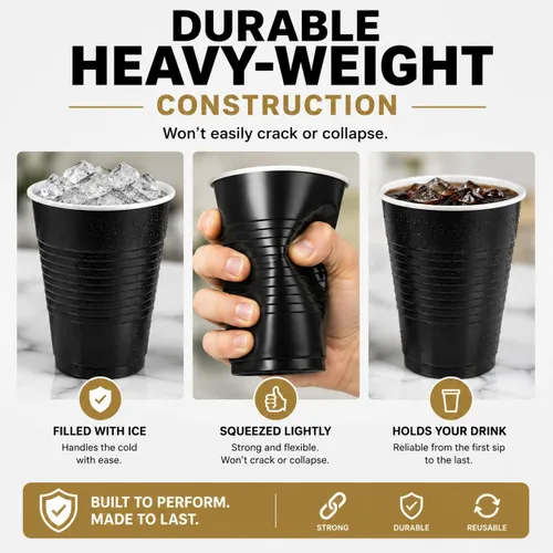 Miniatura 4 de Hanna K. Signature - Vasos desechables de plástico para fiestas, resistentes de 18 onzas, 50 unidades Negro