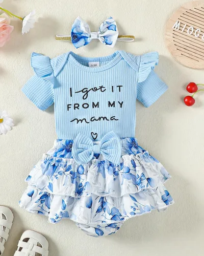 Miniatura 41 de Mioglrie Conjunto de ropa para bebé recién nacida, conjunto de pantalones cortos, conjunto floral de verano, ropa de bebé linda para niña