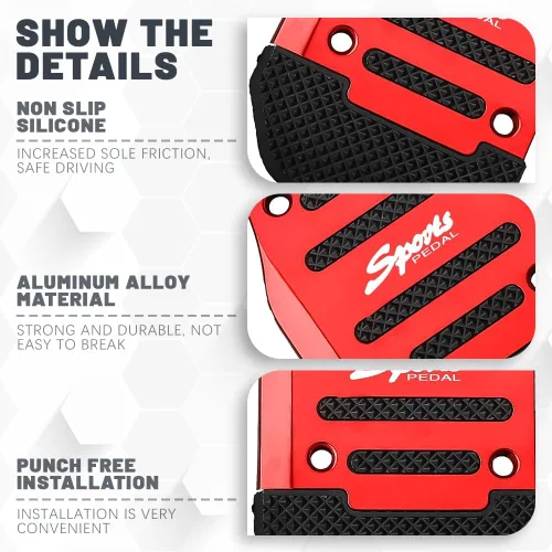 Miniatura 5 de Zufoty 3 almohadillas antideslizantes de aleación de aluminio para coche, pedal de freno de automóvil, cubierta de almohadilla de pedal