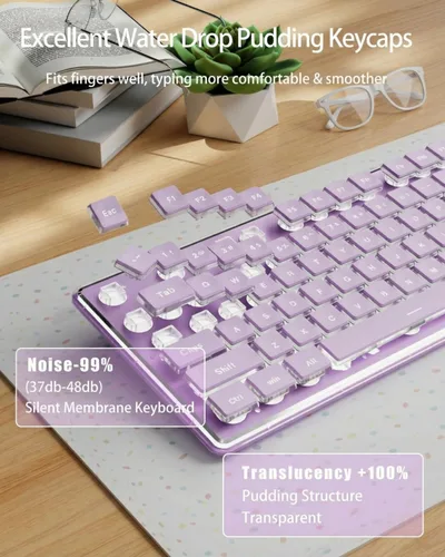 Miniatura 2 de SEUNKWANG EWEADN GX710S Teclados retroiluminados para computadora, teclado USB con cable con retroiluminación blanca, panel de metal, Plug and Play