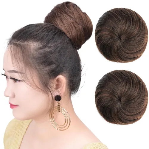 Moños para el cabello, 2 unidades, color marrón, moño falso, para el lugar de trabajo, nupcial, boda, pelo updo para mujeres y abuelas