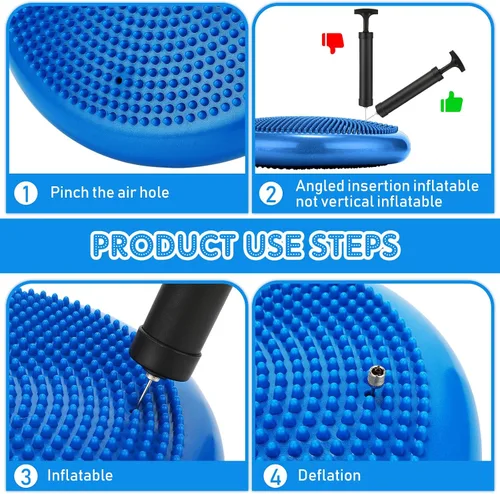 Miniatura 6 de Jerify 4 Piezas Cojín de Equilibrio Inflable Flexible para Asiento Oscilante, Almohadilla de Equilibrio de Estabilidad, Disco de Equilibrio, Asiento