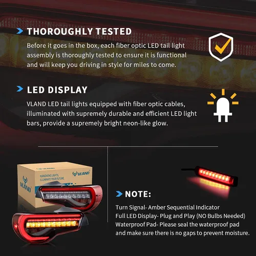 Miniatura 5 de VLAND Luces traseras LED compatibles con Scion Fr-s 2013-2016 Toyota86/Subuaru Brz 2013-2020 con secuencial ámbar, conjunto de lámpara trasera LED