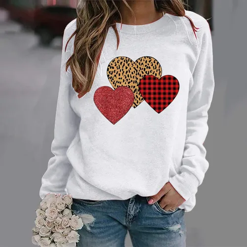 Miniatura 80 de Sudadera de manga larga con estampado de leopardo y corazón para mujer, para el día de San Valentín, sin botones, para niñas, regalos