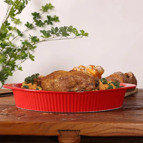 Miniatura 7 de LEETOYI Sartenes ovalados grandes de porcelana para gratinar de 9 x 13 pulgadas, bandeja para hornear para porciones, utensilios para hornear
