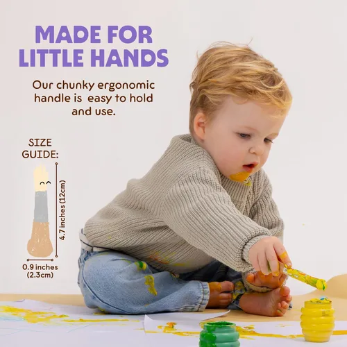 Miniatura 6 de Honeysticks My First - Juego de pinceles de pintura, paquete de 3, ideal para bebés y niños pequeños. Cepillos jumbo con asas de madera regordeta