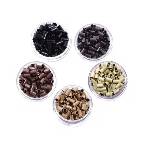 1000 piezas Flare Euro Lock - Tubos de cobre con micro anillos para extensiones de cabello humano con punta I de 0.134 x 0.118 x 0.236 in (marrón)