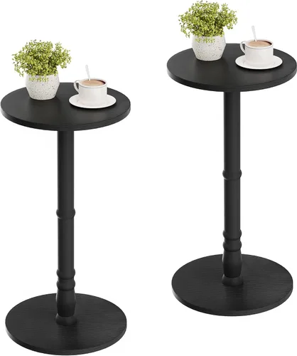 Miniatura 13 de Homleke Mesa auxiliar redonda, pilar de madera maciza con parte superior y base de madera, pequeña mesa de acento para bebidas para sala de estar