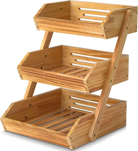 Miniatura 10 de Cesta de frutas de 2 niveles para cocina, soporte de bambú para almacenamiento de frutas y verduras para encimera de cocina, cesta de productos